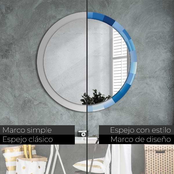 Miroir rond cadre avec impression Résumé bleu