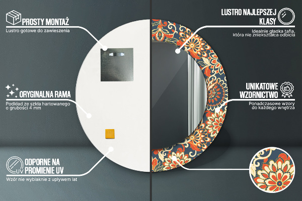 Miroir rond cadre avec impression Illustration de l'année de fleurs