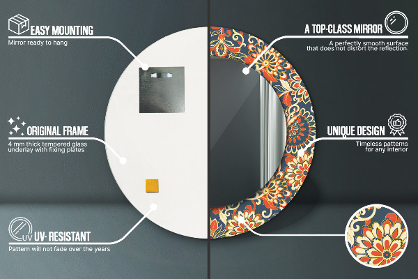 Miroir rond cadre avec impression Illustration de l'année de fleurs