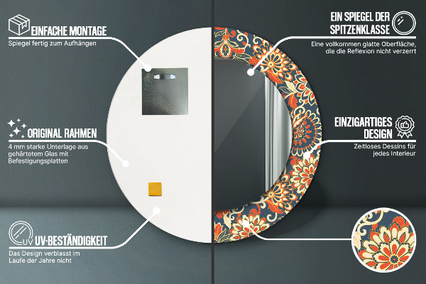 Miroir rond cadre avec impression Illustration de l'année de fleurs