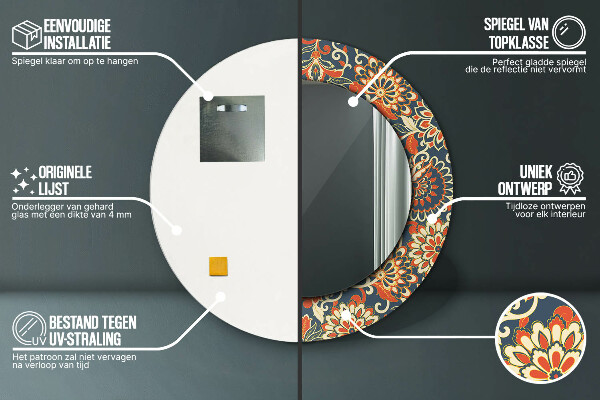 Miroir rond cadre avec impression Illustration de l'année de fleurs