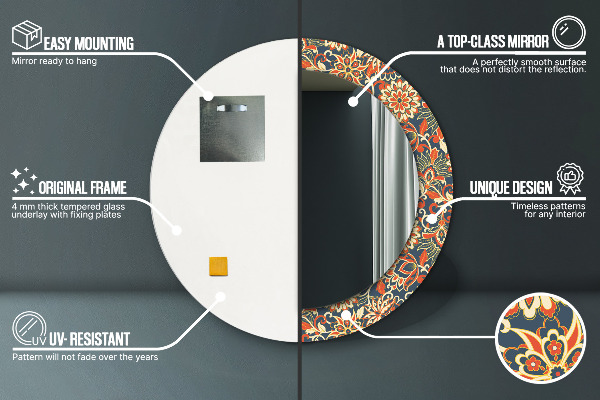 Miroir rond cadre avec impression Illustration de l'année de fleurs
