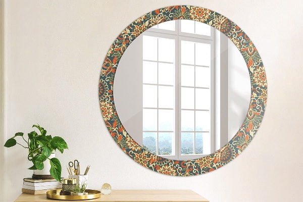 Miroir rond cadre avec impression Illustration de l'année de fleurs