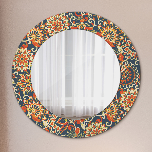 Miroir rond cadre avec impression Illustration de l'année de fleurs