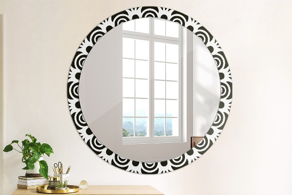 Miroir rond avec décoration Ornement géométrique noir