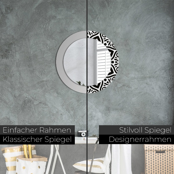 Miroir rond avec décoration Ornement géométrique noir
