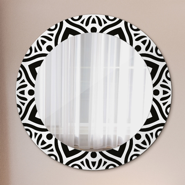 Miroir rond avec décoration Ornement géométrique noir
