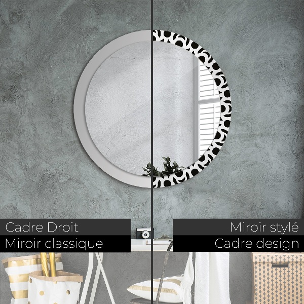 Miroir rond avec décoration Ornement géométrique noir