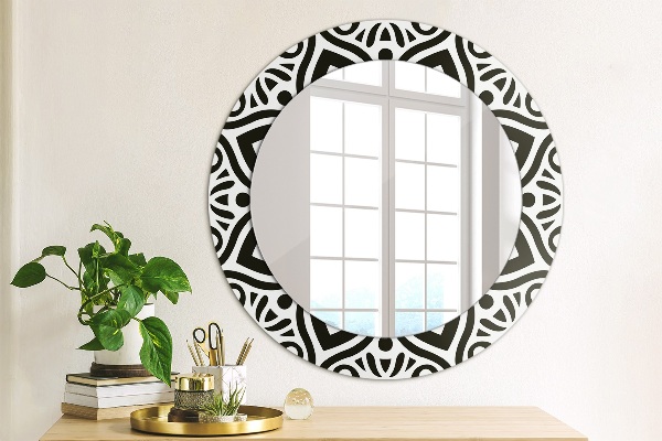 Miroir rond avec décoration Ornement géométrique noir