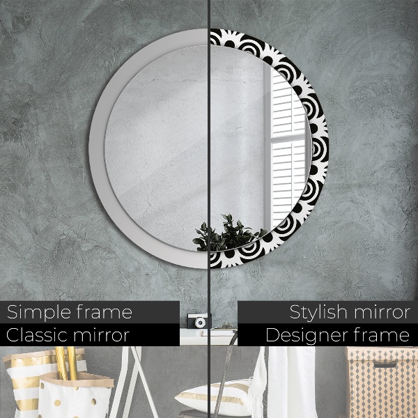 Miroir rond avec décoration Ornement géométrique noir