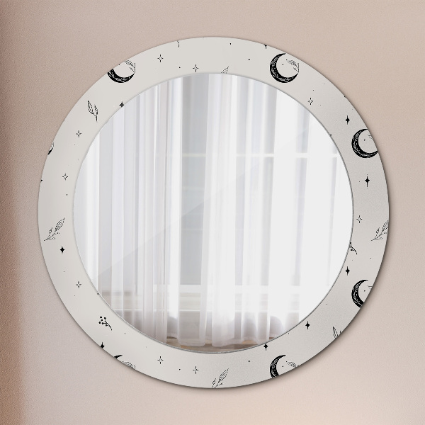 Miroir rond avec décoration Plantes florales griffonnantes