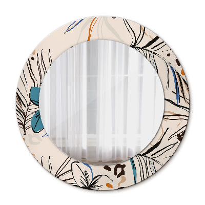 Miroir rond avec décoration Fleurs avec un motif de jungle