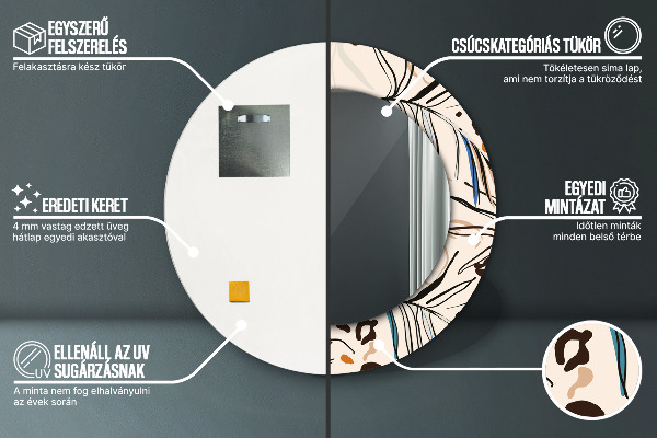 Miroir rond avec décoration Fleurs avec un motif de jungle