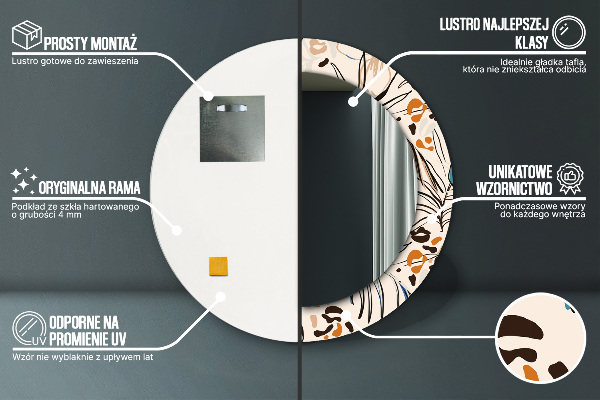 Miroir rond avec décoration Fleurs avec un motif de jungle