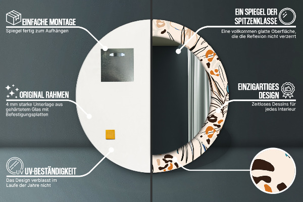 Miroir rond avec décoration Fleurs avec un motif de jungle