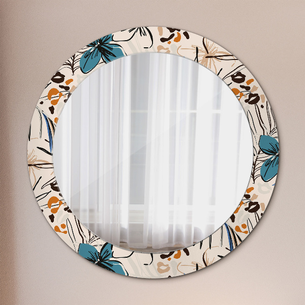 Miroir rond avec décoration Fleurs avec un motif de jungle