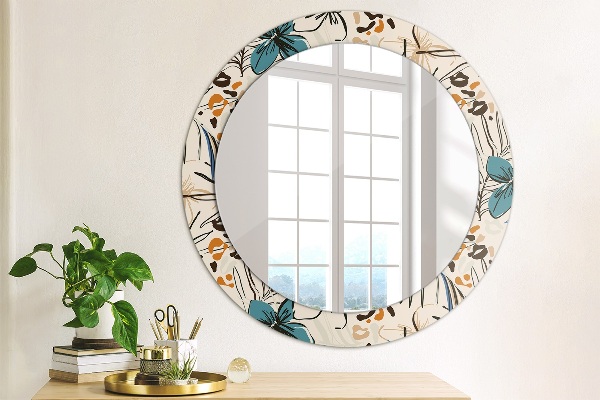 Miroir rond avec décoration Fleurs avec un motif de jungle