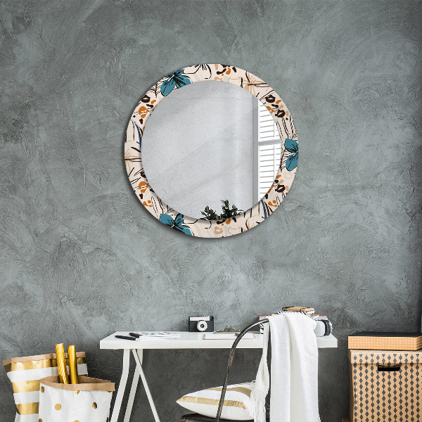 Miroir rond avec décoration Fleurs avec un motif de jungle