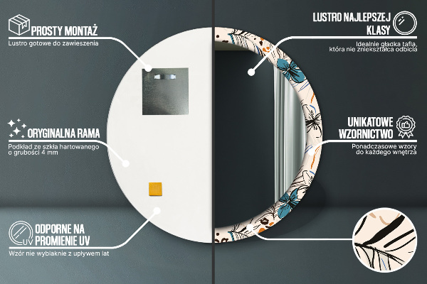 Miroir rond avec décoration Fleurs avec un motif de jungle