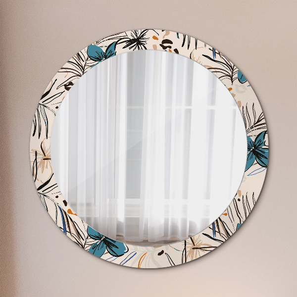 Miroir rond avec décoration Fleurs avec un motif de jungle