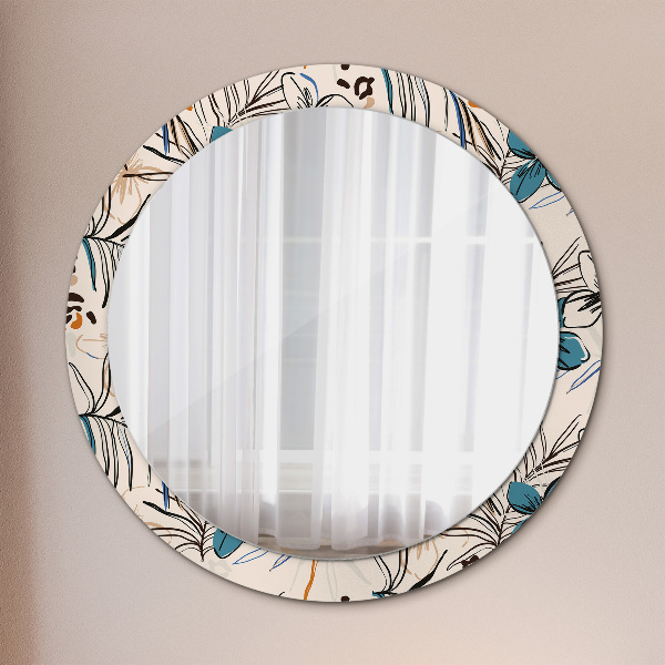 Miroir rond avec décoration Fleurs avec un motif de jungle