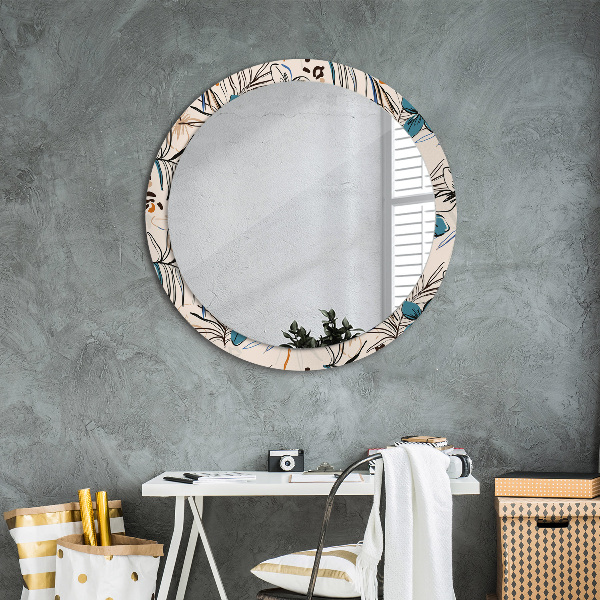 Miroir rond avec décoration Fleurs avec un motif de jungle