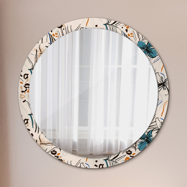 Miroir rond avec décoration Fleurs avec un motif de jungle