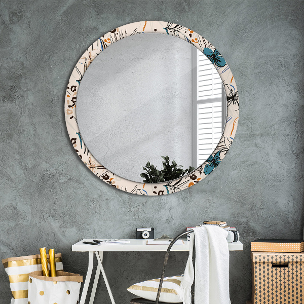 Miroir rond avec décoration Fleurs avec un motif de jungle