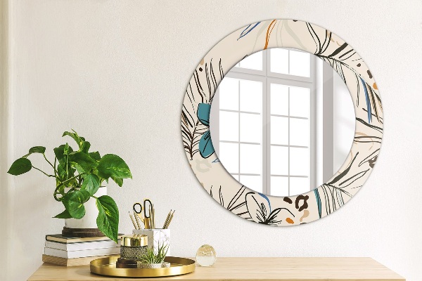 Miroir rond avec décoration Fleurs avec un motif de jungle