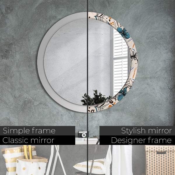 Miroir rond avec décoration Fleurs avec un motif de jungle