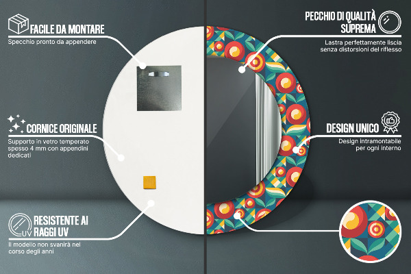 Miroir rond avec décoration Fruits et feuilles géométriques