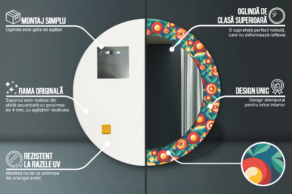 Miroir rond avec décoration Fruits et feuilles géométriques