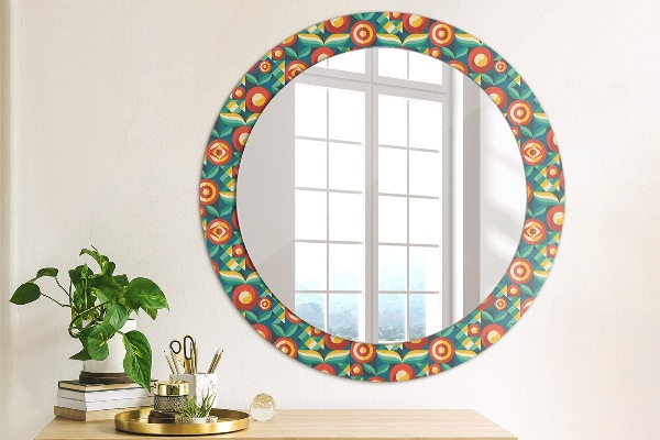 Miroir rond avec décoration Fruits et feuilles géométriques