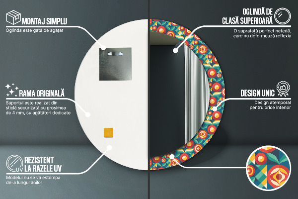 Miroir rond avec décoration Fruits et feuilles géométriques