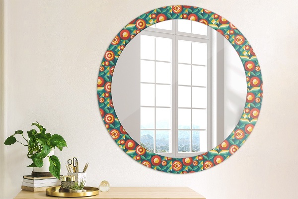 Miroir rond avec décoration Fruits et feuilles géométriques