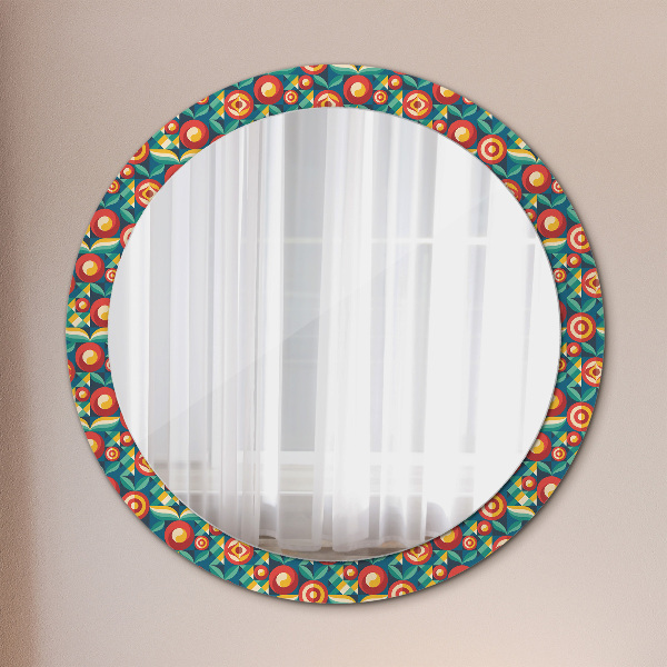 Miroir rond avec décoration Fruits et feuilles géométriques