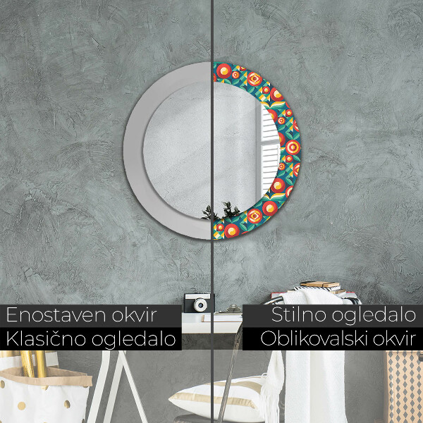 Miroir rond avec décoration Fruits et feuilles géométriques