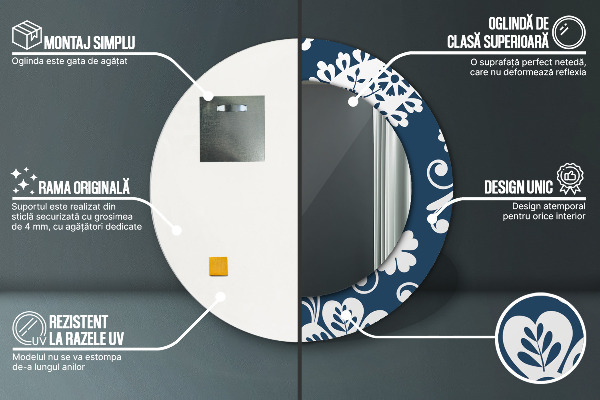 Miroir rond avec décoration Composition de paisley