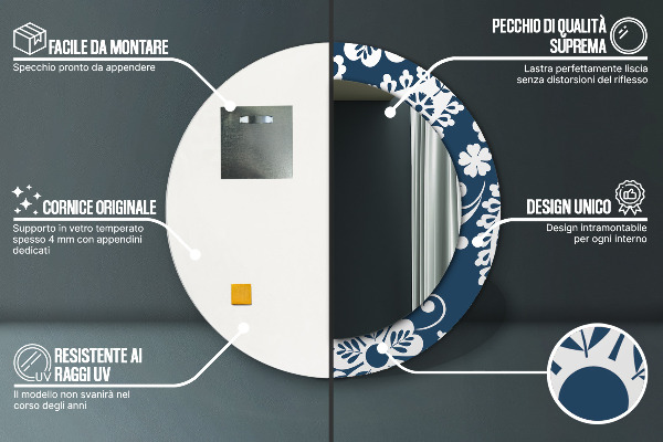 Miroir rond avec décoration Composition de paisley