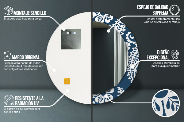 Miroir rond avec décoration Composition de paisley