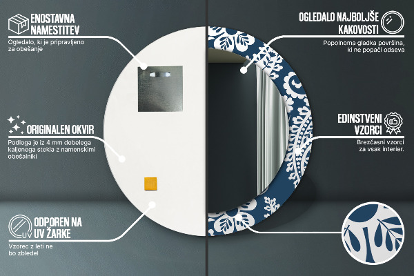 Miroir rond avec décoration Composition de paisley