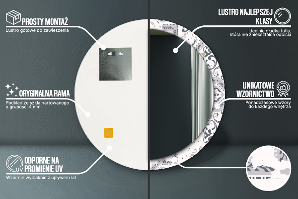Miroir rond imprimé Carreaux rétro