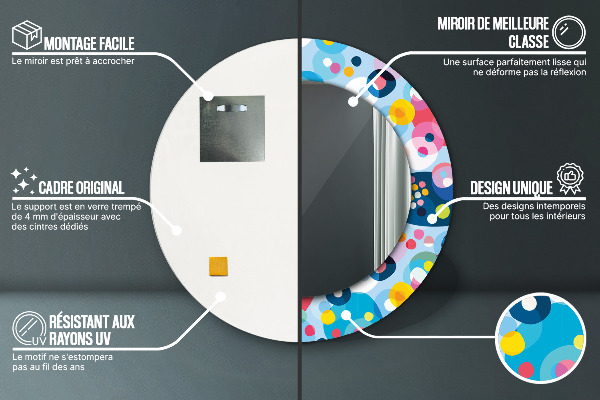 Miroir rond imprimé Épines colorées