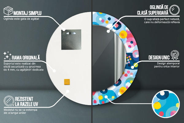 Miroir rond imprimé Épines colorées