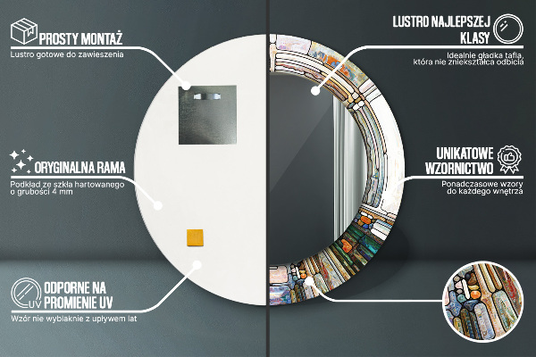 Miroir rond imprimé Vitrail abstrait