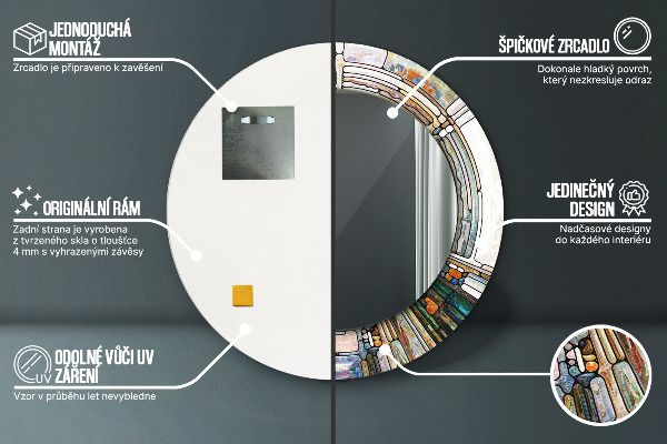 Miroir rond imprimé Vitrail abstrait