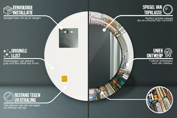 Miroir rond imprimé Vitrail abstrait
