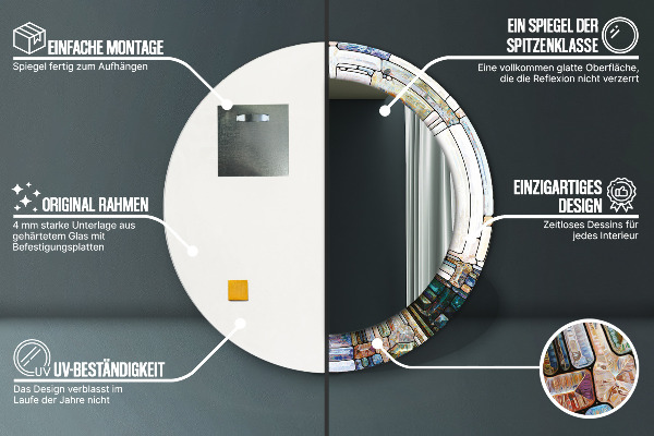 Miroir rond imprimé Vitrail abstrait