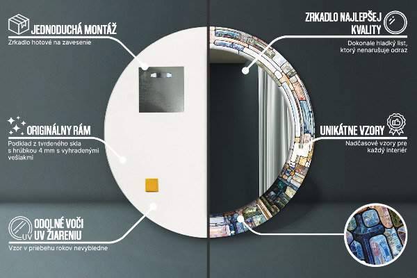 Miroir rond imprimé Vitrail abstrait