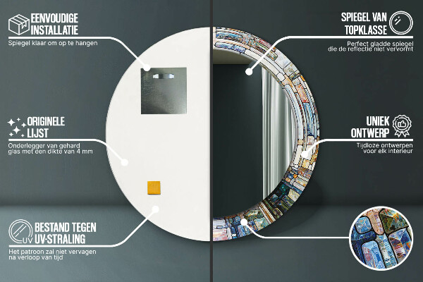 Miroir rond imprimé Vitrail abstrait